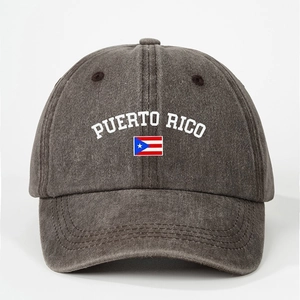 Berretto da baseball in cotone lavato grigio scuro con ricamo della bandiera di Porto Rico