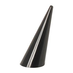 Polished black cone ring display stand made of glossy resin for jewelry photography