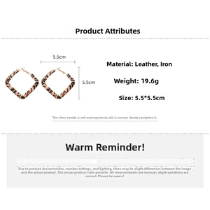 Spécifications de taille pour grandes boucles d'oreilles carrées léopard avec tiges en argent