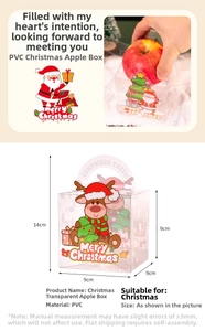 Detailed view of clear PVC Christmas apple gift box with 9x9x14cm size markings
