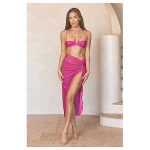 Hot pink and orange bikini top with matching long side-tie sarong resort wear set