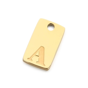 Polished gold rectangular letter A pendant charm made of durable stainless steel