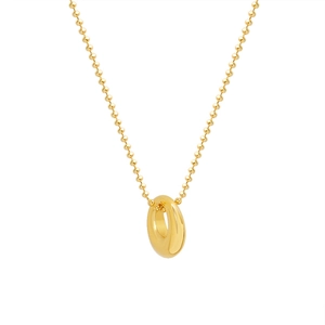 Minimalist 18K gold plated stainless steel bead chain with thick oval ring pendant