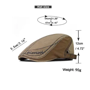 Size guide for the cotton ivy cap showing head circumference, brim length, and hat height