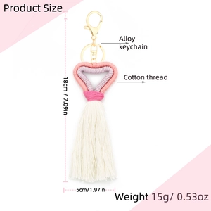 Porte-clés cœur en coton tissé main avec pompon rose et violet pour accessoires femmes