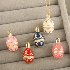Faberge style 18K gold plated egg pendants with colorful enamel and zircon stones