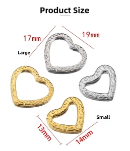 Size comparison of gold and silver hammered heart charms for DIY jewelry making