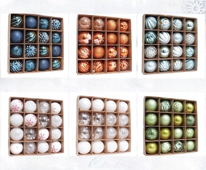 Detail view of 16-pack 6cm Christmas ball ornaments with snowflake patterns in assorted colors
