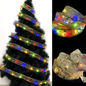 Double-layer LED Christmas ribbon lights with gold stamping for tree decoration