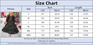 Detailed size chart for long sleeve sequin dress showing bust and length measurements