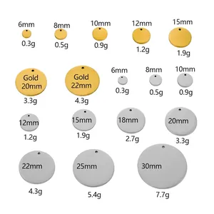 Size and weight chart for 18K gold and silver polished stainless steel round pendants