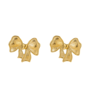 Boucles d'oreilles nœud en acier inoxydable plaqué or 18K avec texture de ruban élégante