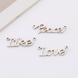Charms Lettres Anglaises En Acier Inoxydable Liens Mots Love Peace Like Creux Pour Création De Bijoux DIY