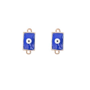 Pair of rectangular rose gold-plated enamel blue evil eye charms for jewelry making