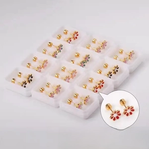 Detailed grid view of assorted jelly color floral stud earrings with gold plating