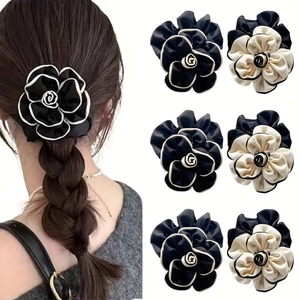 Camellia Flower Hair Ties And Hair Claws Fabric Satin Contrast Color Sweet Elegant Hair Accessories For Women Girls
