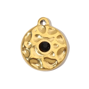 Vintage gold heart evil eye pendant in stainless steel with hammered texture detail