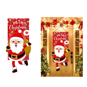 Bannière de porte Père Noël dessin animé avec lettrage Merry Christmas pour décoration