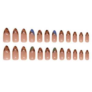 24pcs Blue Green Leopard Print Press-on Nails in Almond Shape for Women