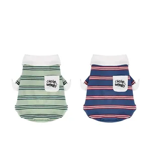 Polo à rayures pour chiens avec col classique et motif de poche hello world moderne