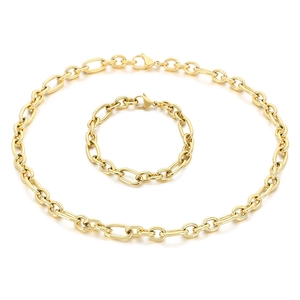 9mm gold stainless steel cable chain jewelry set including a necklace and bracelet