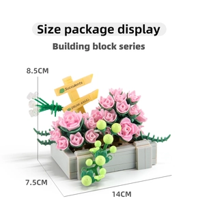 Detailed view of pink succulent building blocks with grey base and size dimensions