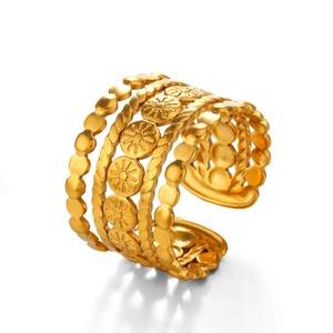 French vintage 18K gold plated multi-layer sun flower pattern adjustable open ring
