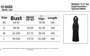 Guide des tailles pour la robe dos nu en dentelle avec mesures détaillées en cm et kg