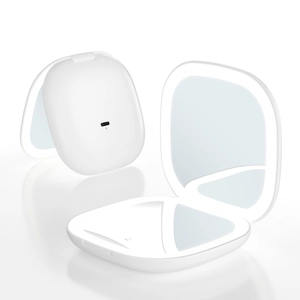 Portable white LED makeup mirror with folding design and Type-C charging port