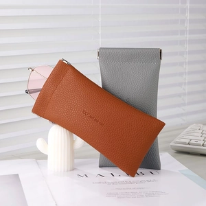 Custodie per occhiali da sole minimaliste in pelle PU marrone e grigia automatica