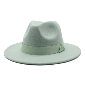 Vintage Wide Brim Fedora Hat Woolen Felt Jazz Cap With Grosgrain Ribbon Band Elegant Western Style For Men Women