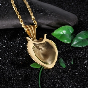 Detailed back view of a golden stainless steel lion pendant with a textured edge and chain