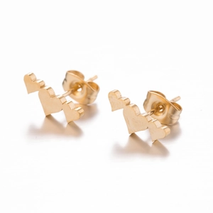 Three-heart gold stainless steel stud earrings set on a clean white background