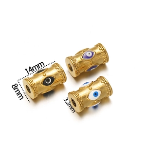 Detail view of 14mm stainless steel evil eye beads with specific size measurements