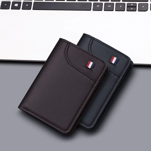 Slim vertical men's wallets in coffee and navy faux leather with lychee texture
