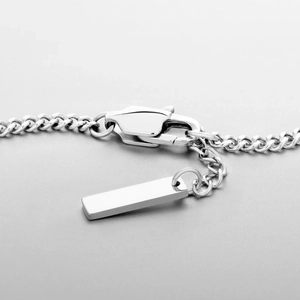 Polished stainless steel Cuban chain bracelet with lobster clasp and engravable tag