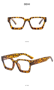 Macro detail of square demi tortoiseshell frames showing positive and side views