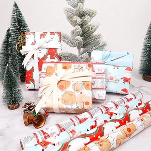 3M roll of Christmas kraft gift wrapping paper with reindeer and pine tree patterns
