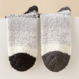 Thick gradient color coral fleece sleep socks for men with soft plush texture in grey
