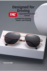 Detalle de gafas de sol aviador en oro rosa con doble puente y lentes polarizadas