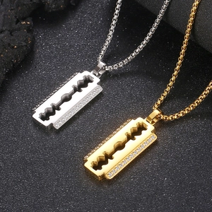 Hip hop titanium steel necklace featuring CNC diamond blade pendant in gold and silver