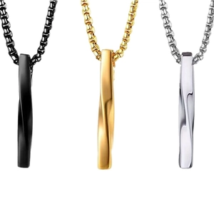 Men's titanium steel twisted spiral pendant necklace in gold, silver, and black finishes