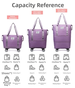 Detailed chart showing three expansion levels of the waterproof purple travel bag