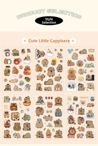 Set of 6 waterproof Capybara PET stickers for journals featuring cute cartoon animals