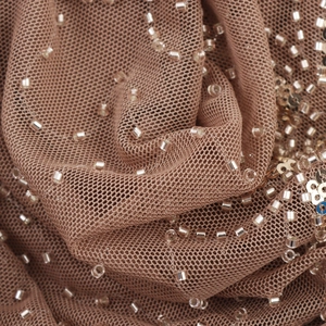 Brown mesh halter top with delicate beadwork and sequins for music festivals