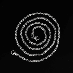 Detailed shot of polished silver rope chain featuring a secure lobster clasp closure
