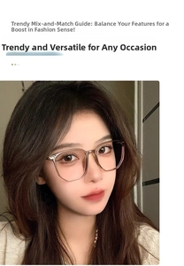 Detail view of tea-colored transparent TR90 square glasses frames worn by a female model