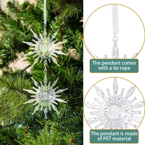 Clear acrylic Christmas snowflake ornaments with tie ropes for holiday tree decoration