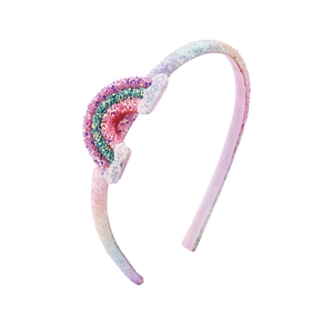 Rainbow glitter headband for girls with colorful gradient pink and blue sparkle finish
