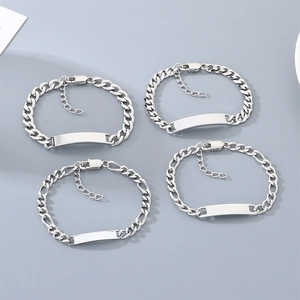 Selection of stainless steel ID bracelets with cuban and figaro chains for engraving